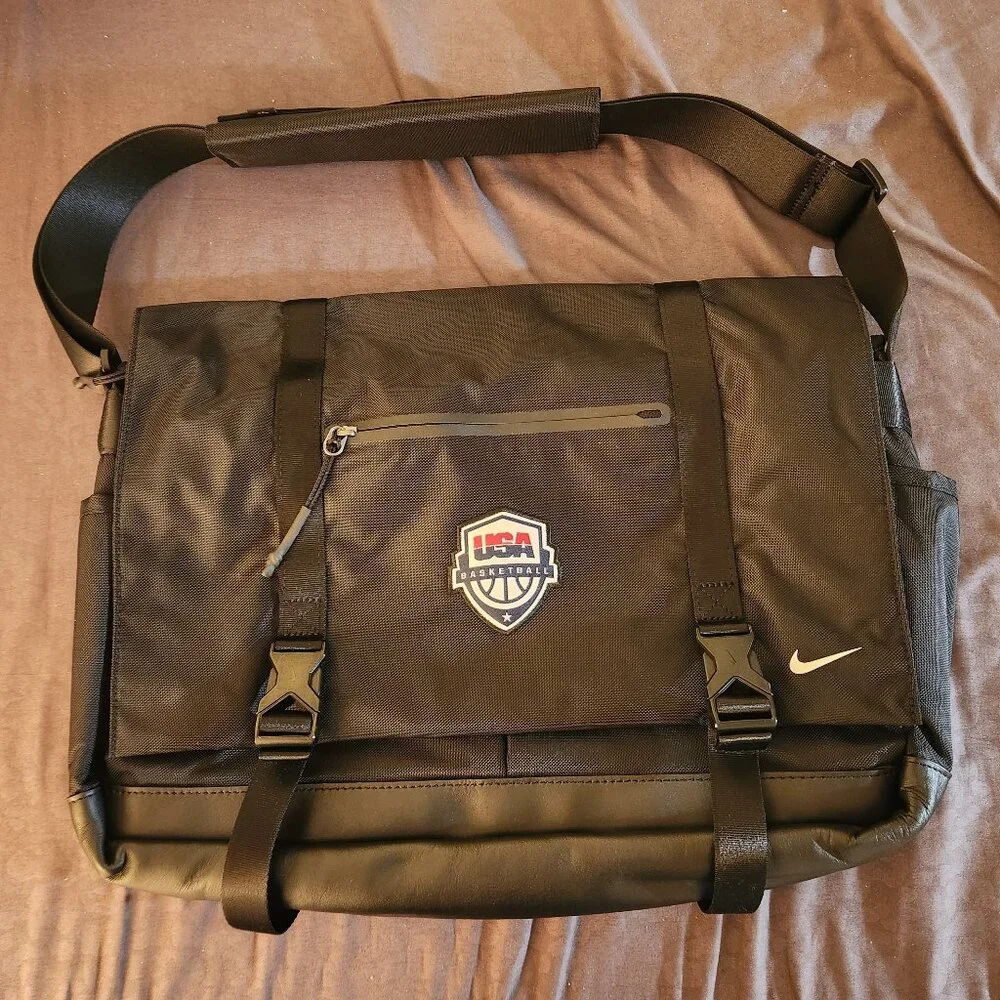 Nike USA Basketball OLYMPICS Shoulder Messenger Laptop Bag Black Pockets Brand n